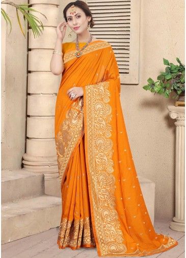 Yellow Embroidered Art Silk Saree With Blouse