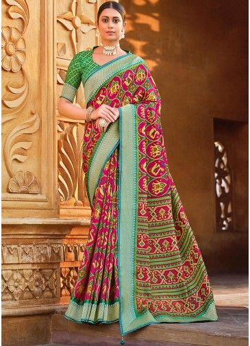 Traditional Pink Printed Saree In Art Silk