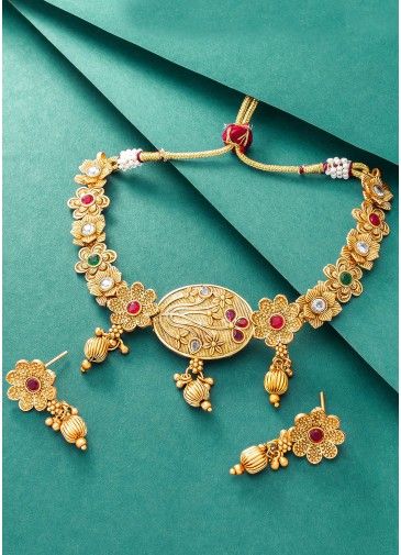 Stone Studded Golden Choker Necklace Set