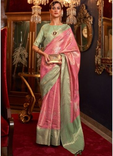 Pink Zari Woven Handloom Silk Saree