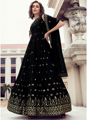 Black Embroidered Anarkali Suit & Dupatta