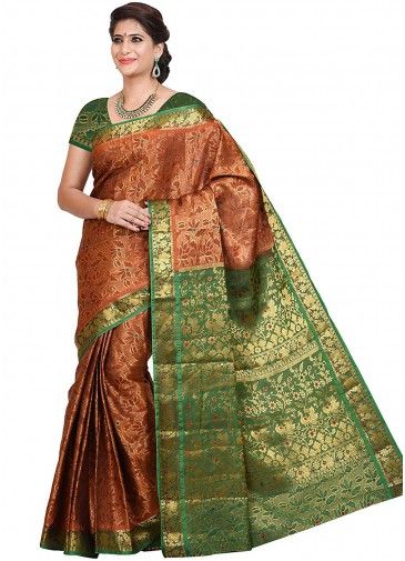 Brown Woven Traditional Saree In Kanjivaram Silk