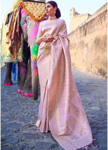 Purple Zari Woven Handloom Saree With Blouse