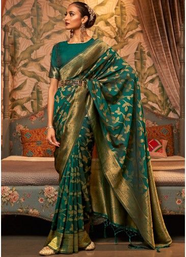 Green Art Silk Zari Woven Saree & Blouse