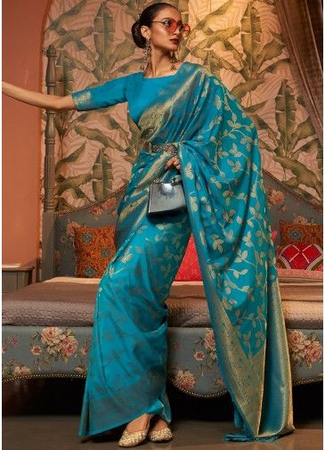 Blue Art Silk Woven Pallu Saree