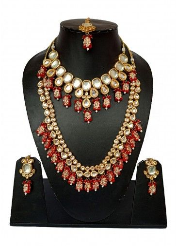 Red Bridal Kundan Studded Necklace Set