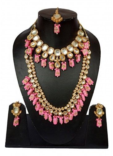 Bridal Pink Kundan Studded Dual Necklace Set