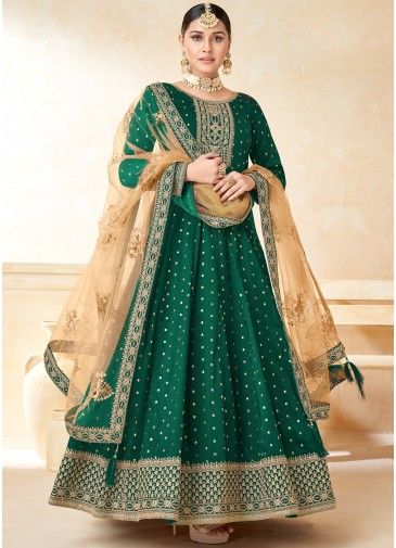 Green Embroidered Anarkali Style Suit Set