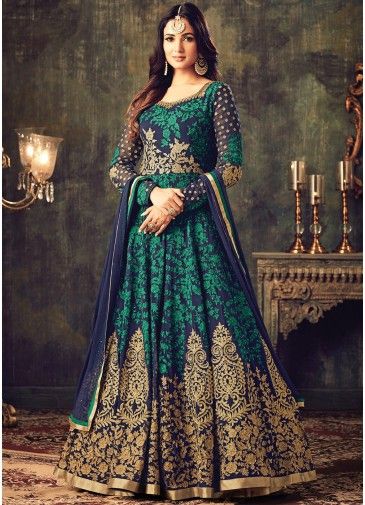 Sonal Chauhan Blue Anarkali Style Suit Set