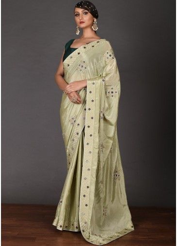 Green Kanchipuram Silk Embroidered Saree & Blouse