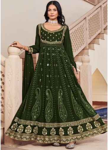 Green Embroidered Anarkali Suit In Georgette