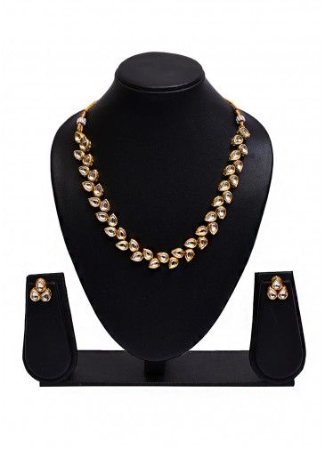 Golden Kundan Studded Necklace Set 