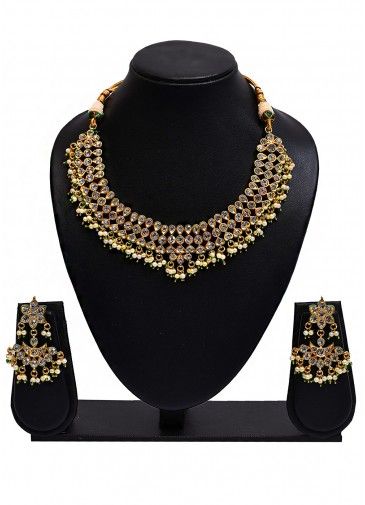 Golden Stones And Beads Studded Necklace Set