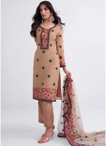  Brown Traditional Georgette Pant Suit Set