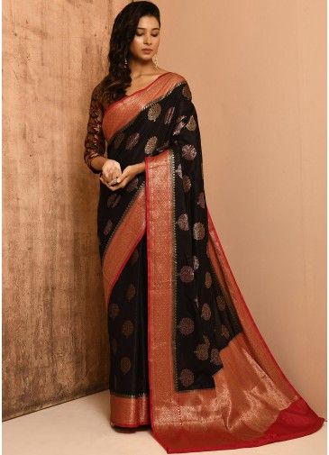 Black Woven Classic Saree In Banarasi Silk