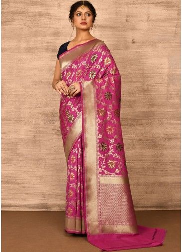 Pink Classic Style Zari Woven Saree
