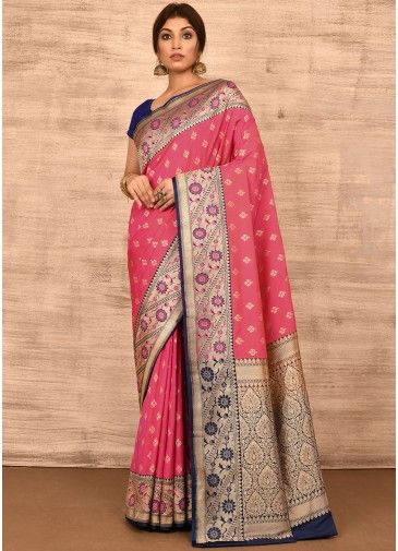 Pink Banarasi Silk Saree In Woven Designs