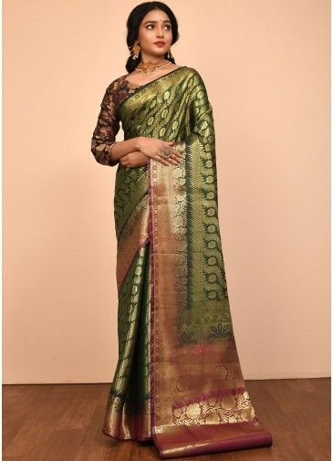 Green Classic Style Woven Kanjivaram Silk Saree