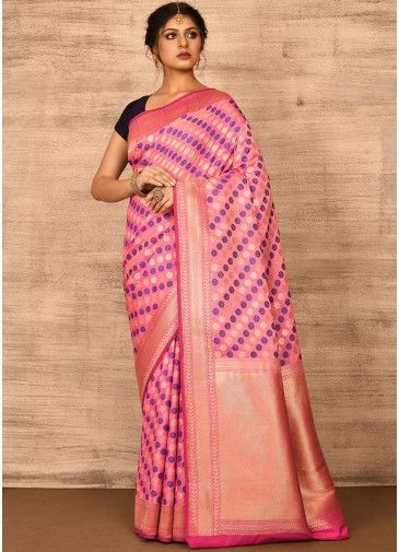 Pink Zari Woven Saree With Distinctive Border