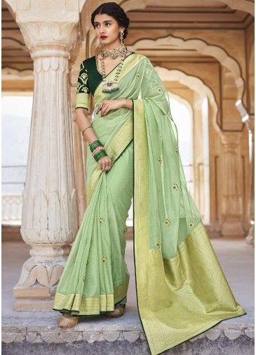 Green Zari Woven Festive Saree In Art Silk