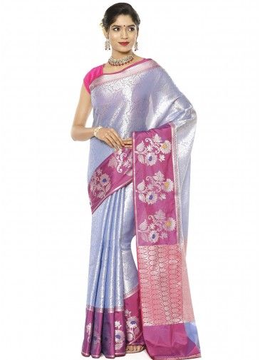 Blue Woven Saree In Banarasi Silk
