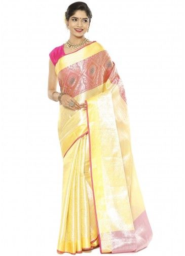 Yellow Woven Saree In Banarasi Silk