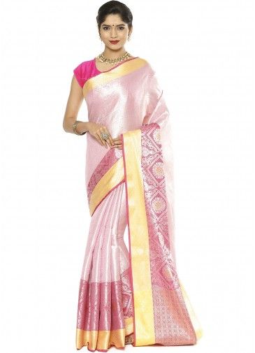 Pink Woven Saree In Banarasi Silk