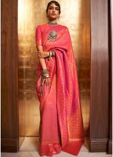 Pink Classic Style Zari Woven Saree