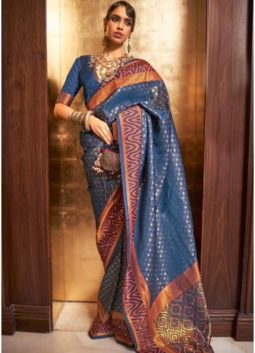 Blue Art Silk Saree In Woven Designs