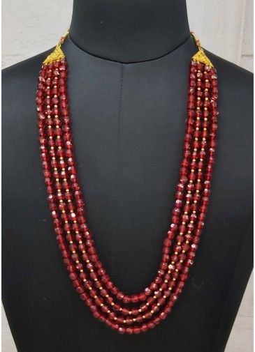Maroon Multi Layered Bead Studded Kantha Mala