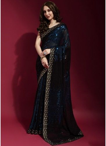 Black Contemporary Sequinned Saree In Georgette