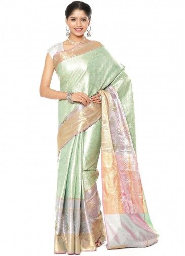 Green Woven Saree In Banarasi Silk