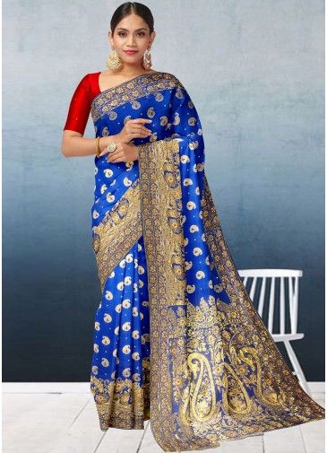 Blue Woven Kanjivaram Silk Saree With Heavy Pallu