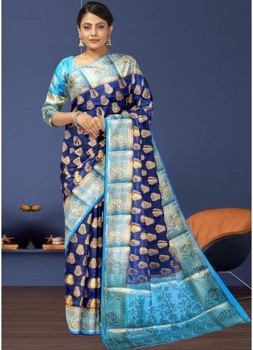 Blue Zari Woven Kanjivaram Silk Saree With Blouse