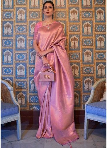 Pink Art Silk Saree In Woven Designs