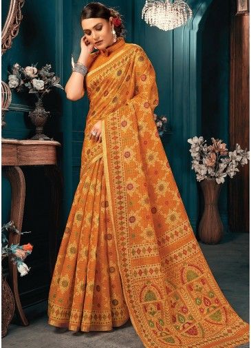 Yellow Woven Saree In Cotton