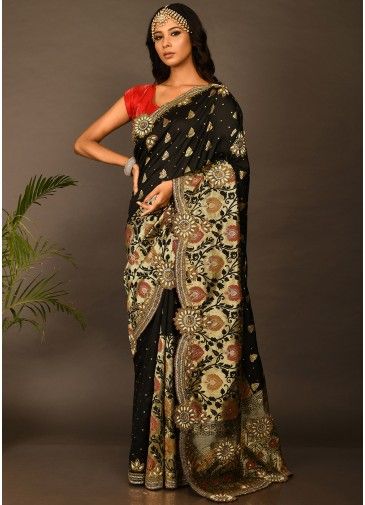 Black Kanjivaram Silk Embroidered Border Saree