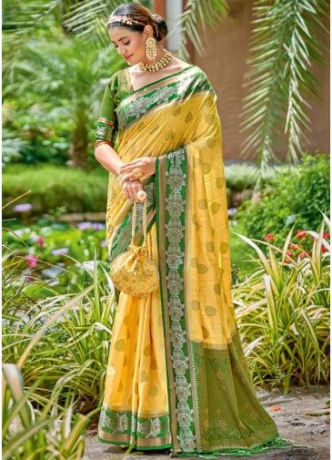 Yellow Banarasi Silk Zari Woven Saree