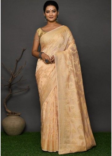 Cream Woven Designs Banarasi Georgette Saree