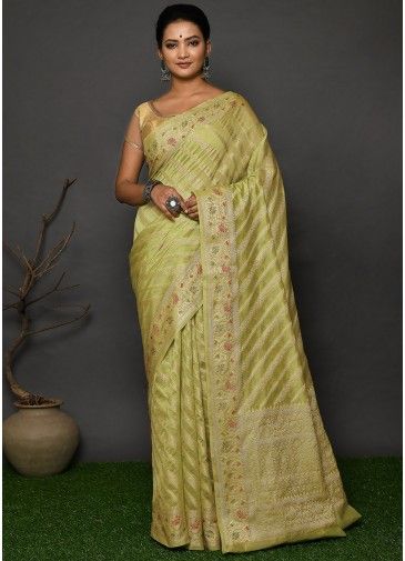 Green Traditional Style Banarasi Georgette Woven Saree