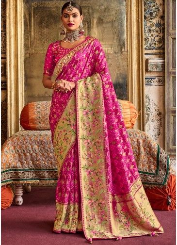 Pink Silk Bridal Saree With Zari Woven Motifs