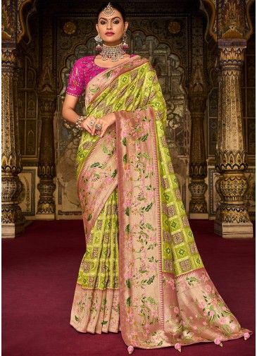 Green Traditional Zari Woven Saree With Heavy Blouse