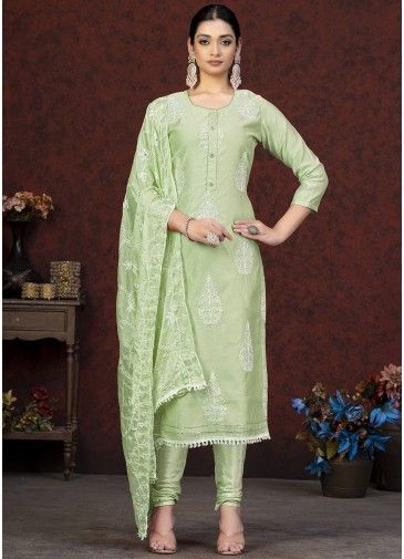 Green Sequins Embroidered Palazzo Suit Set