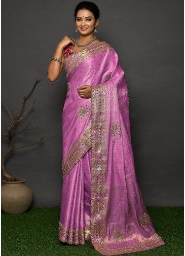 Pink Kanjivaram Silk Embroidered Border Saree