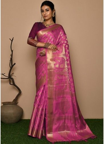 Pink Woven Saree In Kanjivaram Silk