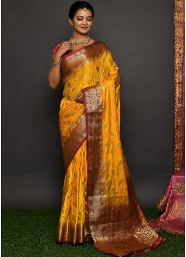 Yellow Classic Style Woven Kanjivaram Silk Saree