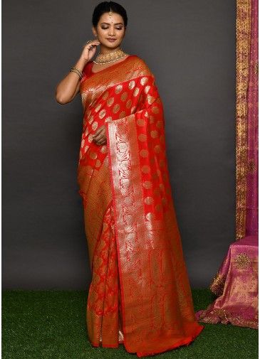 Red Traditional Woven Kanjivaram Silk Saree