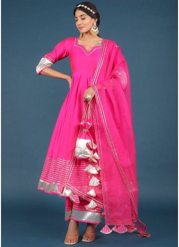 Pink Readymade Embroidered Anarkali Style Palazzo Suit