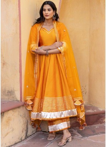 Orange Readymade Embroidered Anarkali Style Palazzo Suit