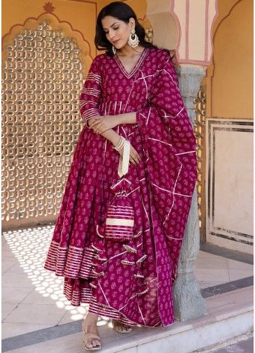 Readymade Magenta Floral Printed Anarkali Suit